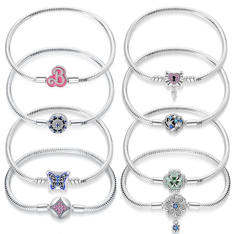 Náramok 100% 925 Sterling Silver Original Princess 17-20cm Star Moon Butterfly náramky Fit DIY Charms