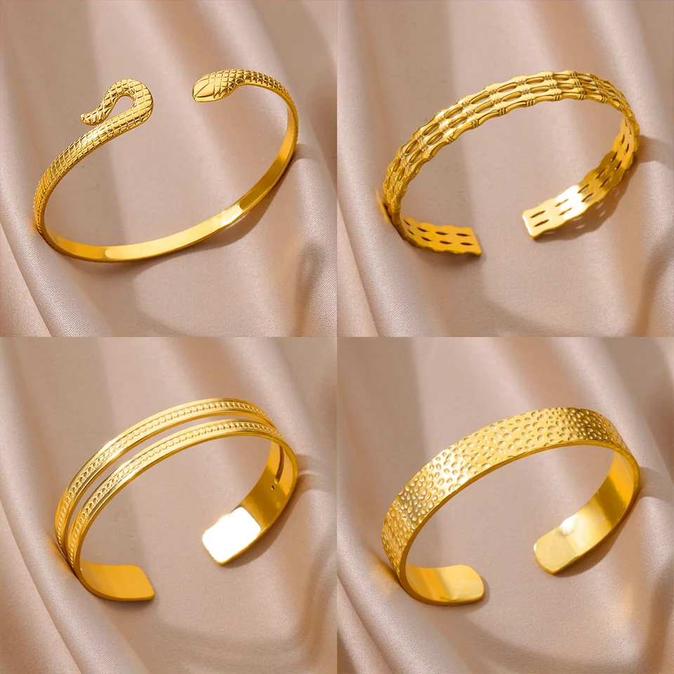 Náramok Snake Bangle pre ženy Zlatá farba z nehrdzavejúcej ocele Nový v dizajne Luxusná skupina Svadobná Jewerly Pulseras Mujer Bff
