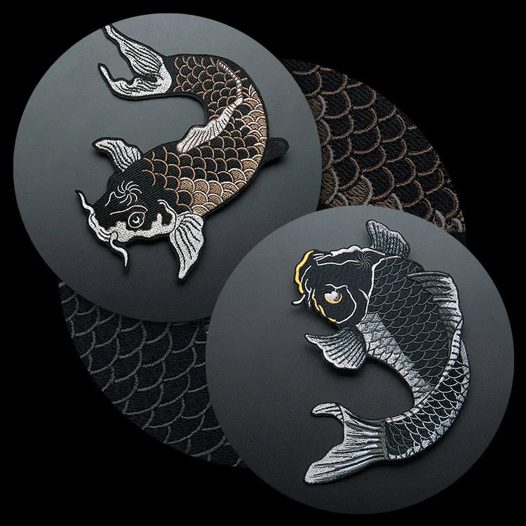 Národné kaobety Ryby vyšívané náplasty pruhy pre oblečenie na DIY Patches Applique Stickers