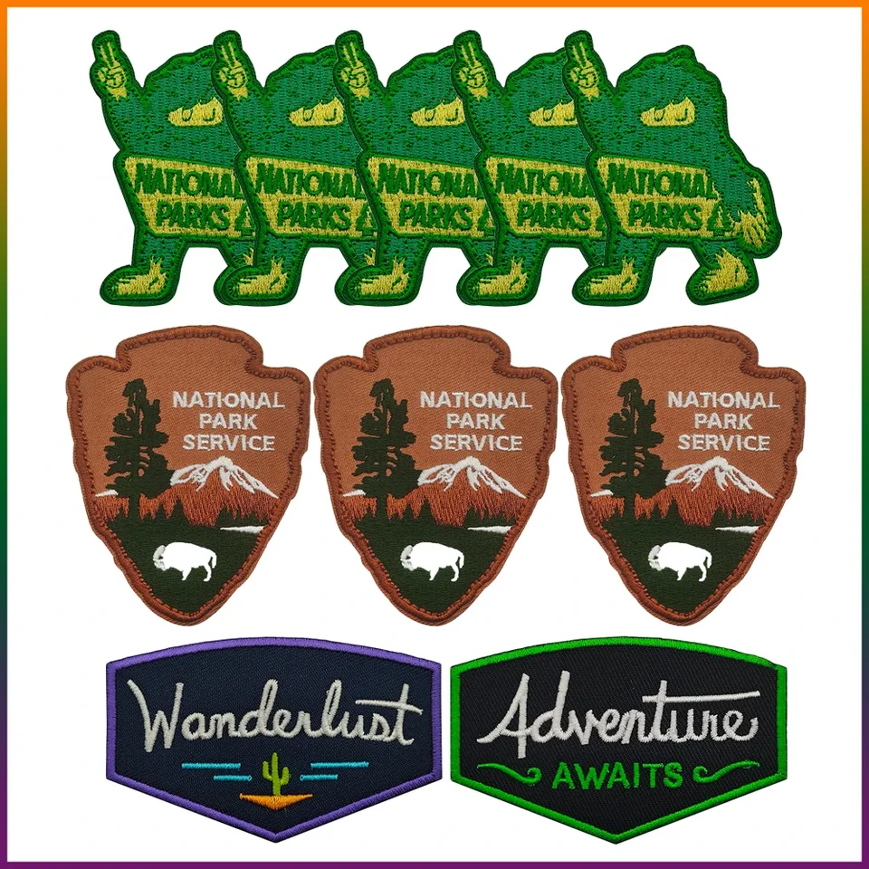 Národné parky Green Man Travel Natural Service vtipné oblečenie štítok Aplikácia Patch Travel Nature Adventure Letter Patch for Bag