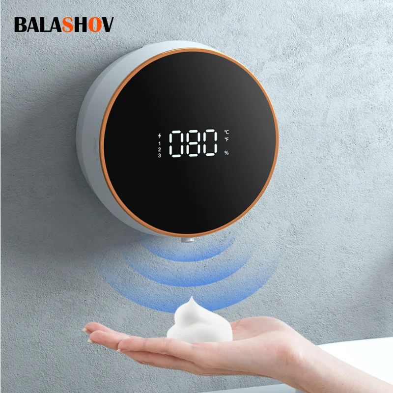 Nástenná dotyková automatická penová mydla Dávkovač kúpeľňa Smart Wash Hand Stroj s LED teplotou displej kvapalinových dávkovačov