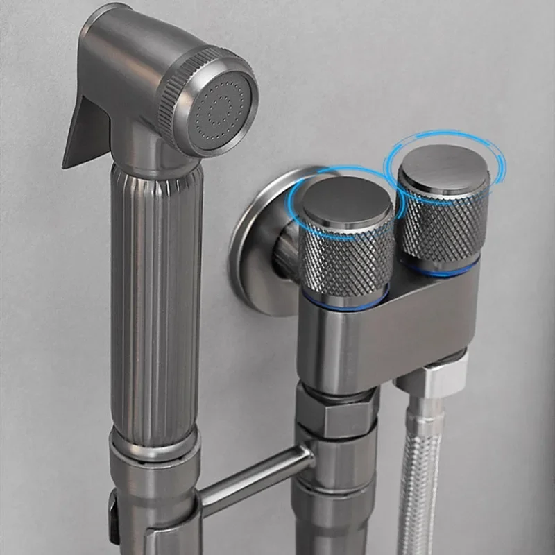 Nástenná toaletná bident faucet set mosadz Dvojito použite bidet faucet kúpeľňový postrek sivý bident faucet vysokotlakový pištoľ šedá