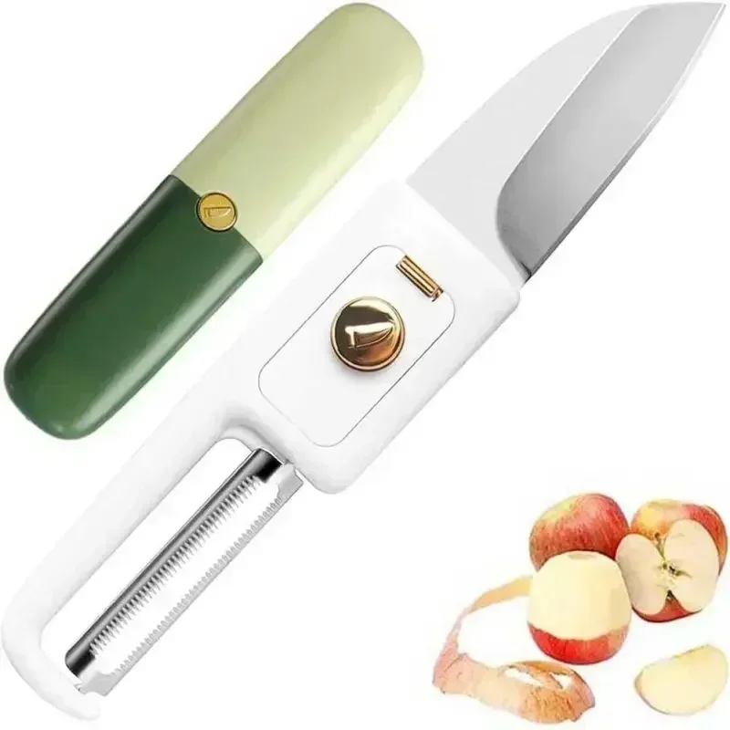 Nástroje nožov Peeler Nož Nástroje a peel prenosné prenosné tlačidlá jablko s dvojitým koncertom noža z nehrdzavejúcej ocele ovocný nôž ovocia