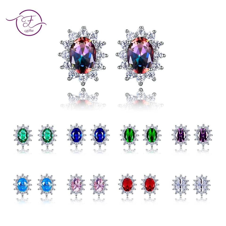 Náušnice Ametyst Stud For Women Silver 925 Šperky snehové vločky náušnice Horúce predajné zasnúbenie Party darček 8 farieb 6x8mm