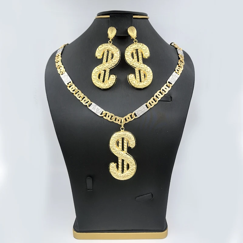Náušnice náhrdelníkov Dubaj pre ženy Dollar Euro prívesok Brazílske šperky set svadobné darčeky Trendy Party Engagement šperky