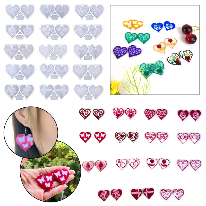 Náušnice tvaru srdca živice formy Valentínske sladké série Diy Epoxidová živici pleseň Keychain prívesok Ornament Ornament