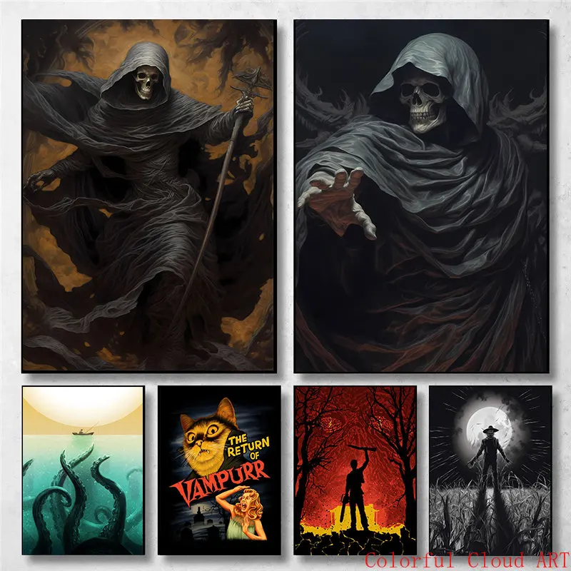 Návrat upurp lebky smrť Canvas maľba Fantasy horor strašiak útrap