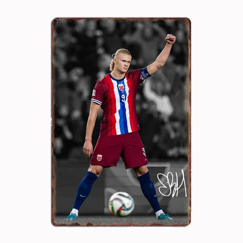 Nórsko Erling Haaland Futbal hráč plagát Metal Sign Španielske futbalové kluby CAN CAND BAR INDOROUS DOMÁCNA stena dekor