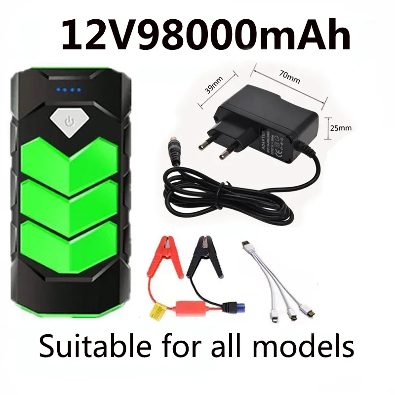 Núdzový štartovací napájací zdroj Veľká kapacita 12V 98000 mAh skokový štartér prenosná batéria + USB káblová nabíjačka