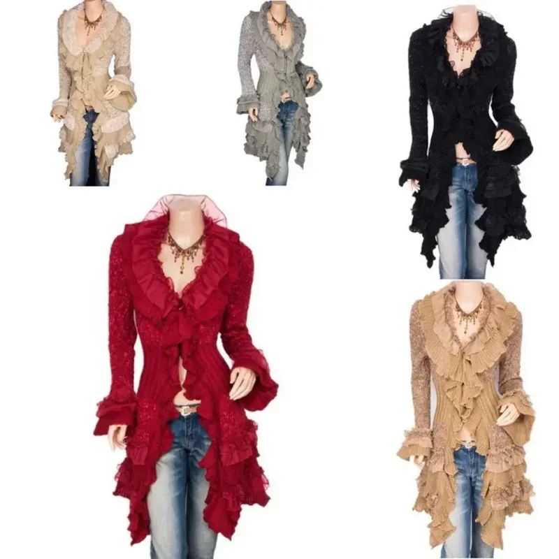 O 2022 Vintage Renaissance Coat Women Lace Jacket Viktoriánsky parný golier Stoja