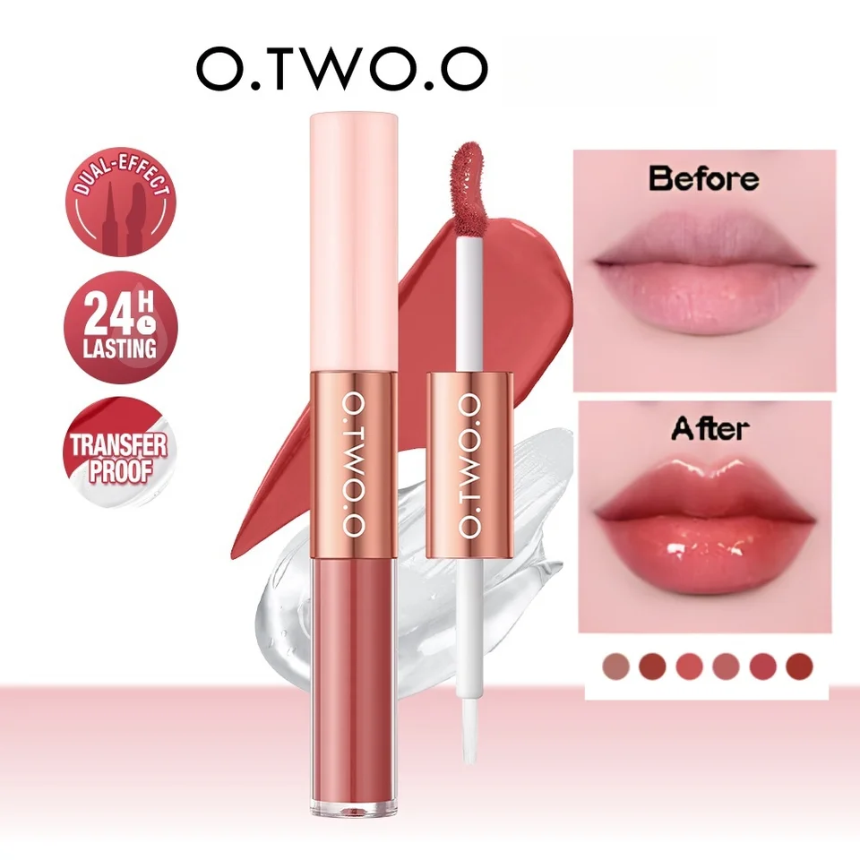 O.Two.o Matte Lipstick Double Head Lip Coat 24hodinový šálka šálky pery lesklý mležový mlež Dlhý nepremokavý rúžový make-up