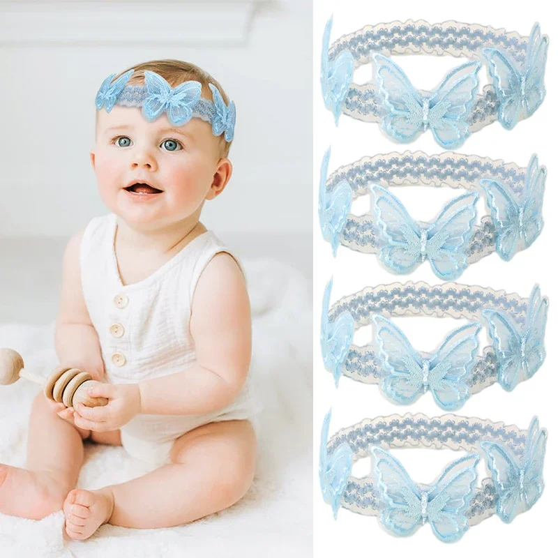 OAoleer Blue Lace Butterfly čelenka sieťovina Motýľový náľav pre dievčatko mäkké elastické nylonové vlasy
