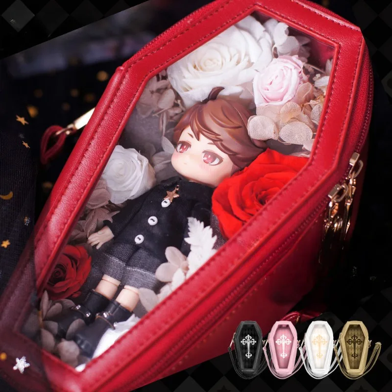 OB11 bjd bábika Rakva Priehľadná mini taška gotická banpaia upír coffin dievčenský úložný box taška na rameno tašku upír coffin úložný box