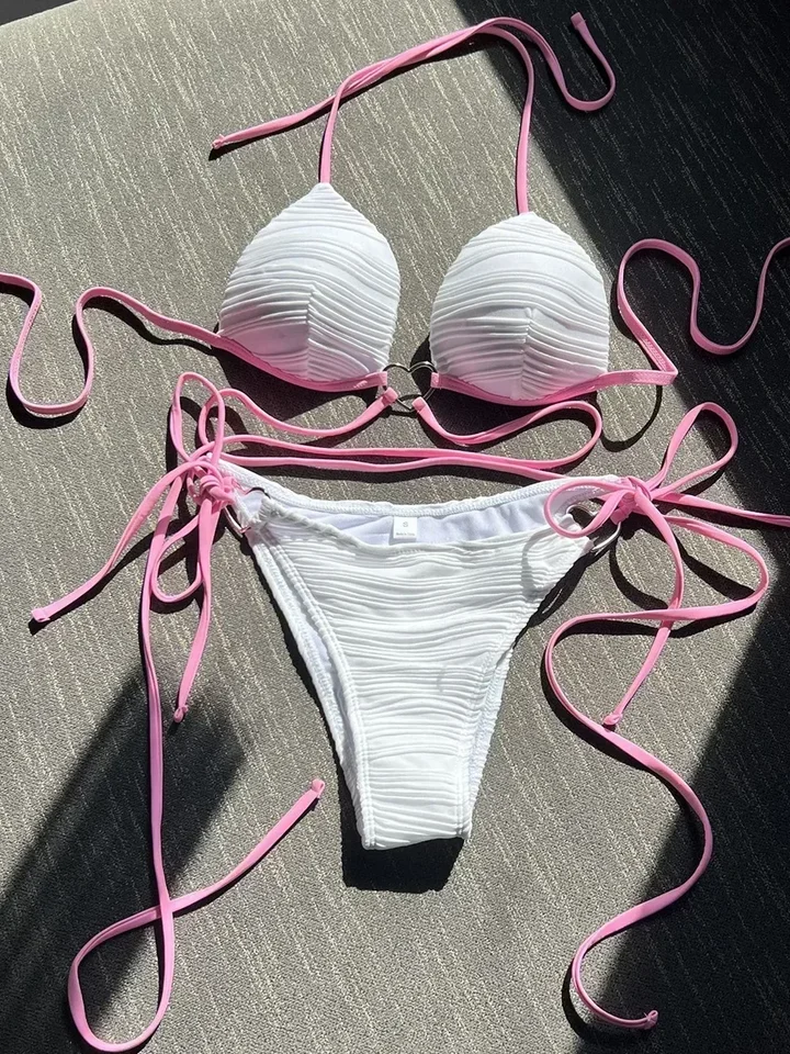 Obal okolo halterovi pokrčenými bikinmi podprsenky Pohár bikín Ženy plavky ženské plavky Dva kusy bikiny súprav