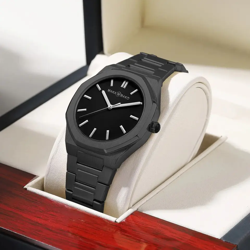 Obchodní muži sledujú módu Octagonálna z nehrdzavejúcej ocele Japonská Miyota 2035 Quartz Clock Silver Black Casual Men hodin