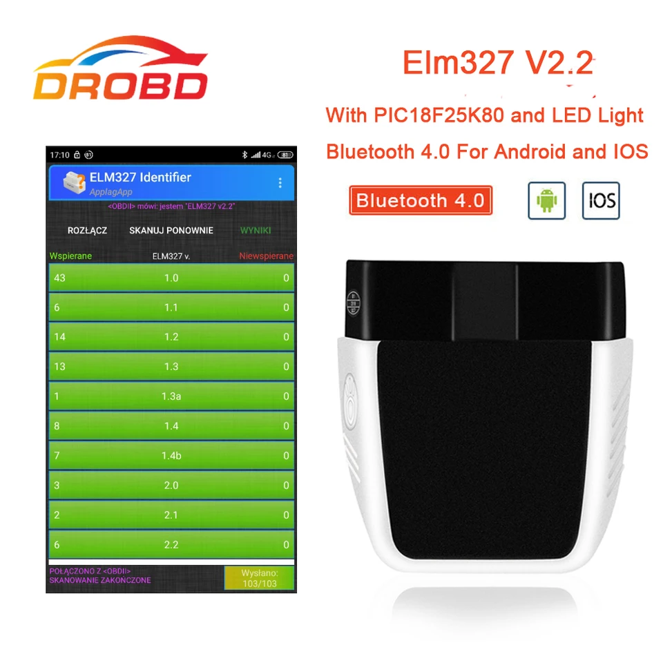 OBD2 ELM327 V2.2 Diagnostický nástroj PIC18F25K80 Bluetooth 4.0 SKENICKÝ SKENSICKÝ SKENSICKÝ SKENSEL
