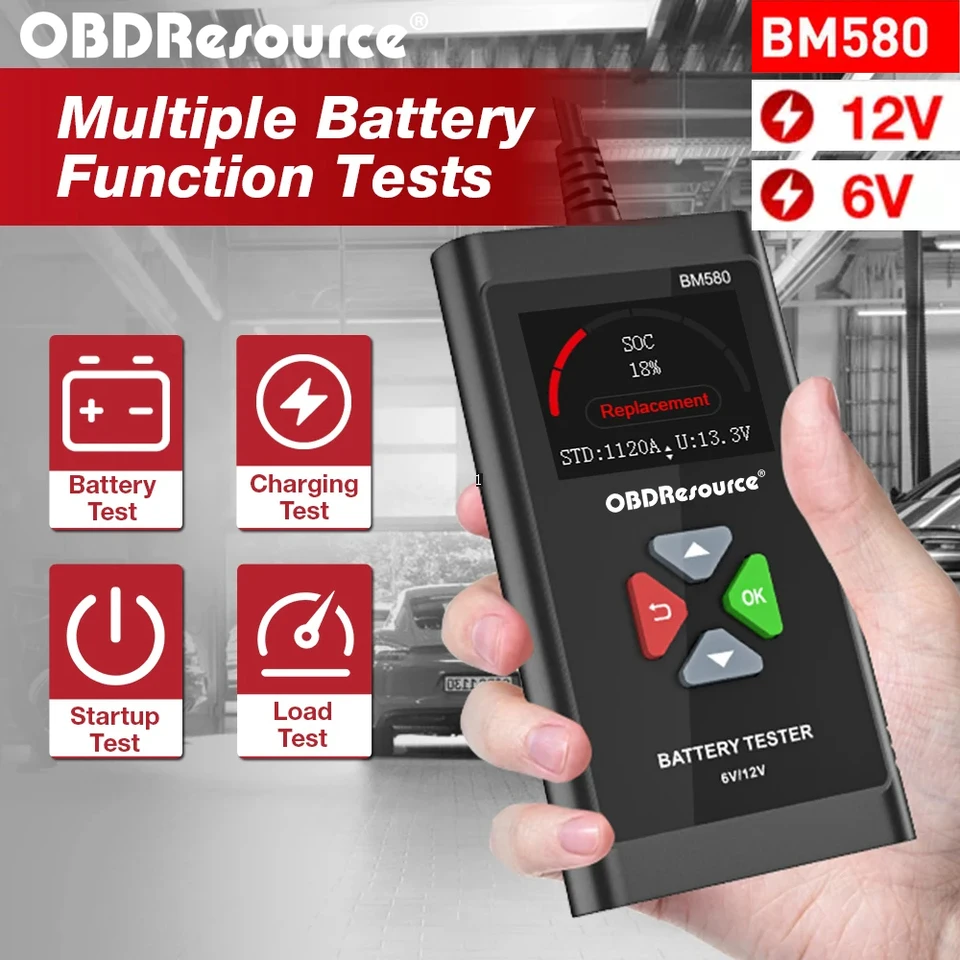 OBDResource BM580 Tester batérie automobilu 6V 12V Testovací nástroj na nabíjanie CCA Analyzer