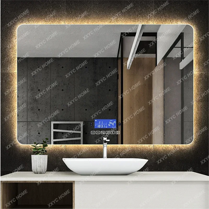 Obdĺžnik Bluetooth inteligentné kúpeľňové make-up zrkadlo s LED svetlom Indukcie ľudského tela Anti-Fog podsvietenia nástenné zrkadlá