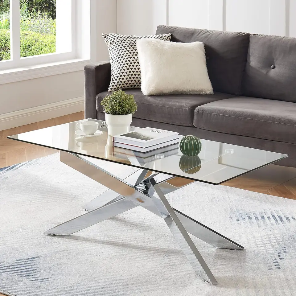 Obdĺžnik Moderný konferenčný stolík, horná horná a kovová rúrková noha, 47,3 ”LX23.6” WX18.1 ”H