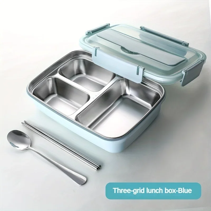 Obedový box z nehrdzavejúcej ocele bez úniku s 3/4 priehradkami-odolný, ľahký čistý bento kontajner pre študentov a kancelárskych pracovníkov
