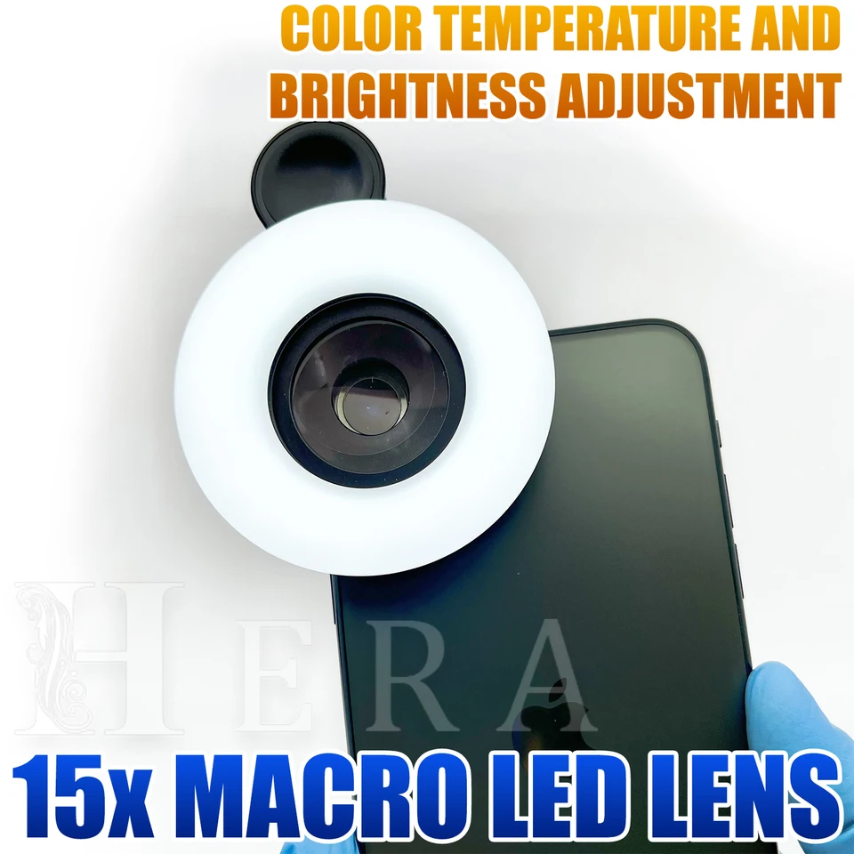Objektív makro mobilného telefónu a nabíjateľné klipné svetlo 15x Zoom LED pre zubné lekárske make-up Photography