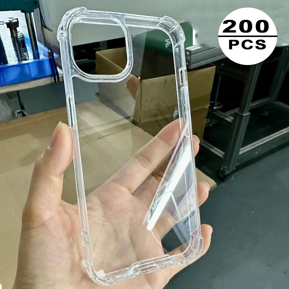 Objem 200ks Clear 1,0 mm tvrdý PC akrylové puzdro pre iPhone 15 Pro Max 14 Plus nárazový odolný v rohu proti pádu mobilný mobilný kryt