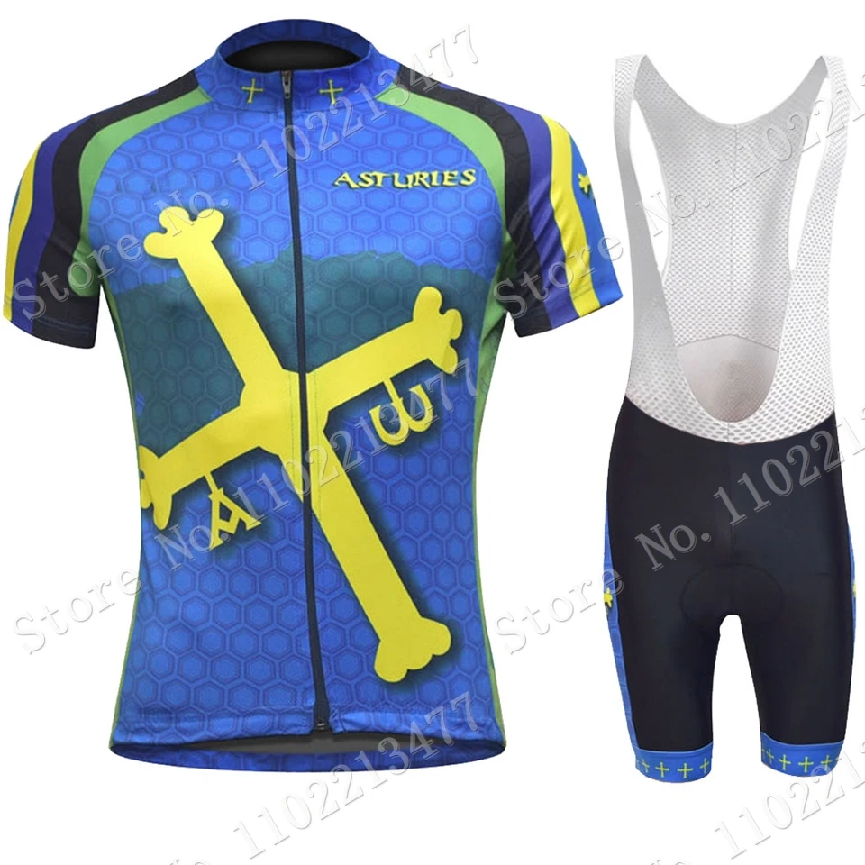 Oblek Asturias 2023 cyklistický dres set bicykel španielsky modrý odevný bicykel košele bicykel bryndry šortky mtb ropa maillot culotte