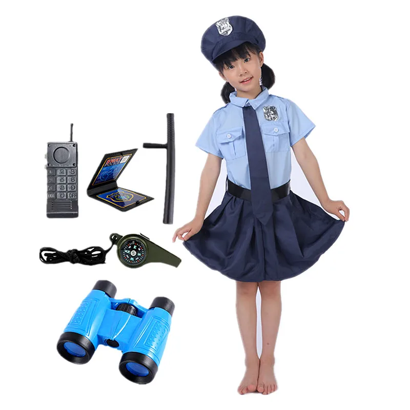 Oblečenie policajných uniformy Dievčatá policajné cosplay šaty kostýmy Justice Heroes Ženský policajný dôstojník oblek s hračkou píšťalky hračky