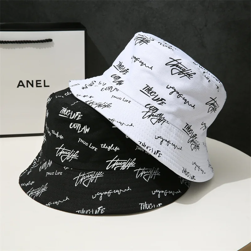 Obojstranné nosenie rybárske klobúky Springové vedro klobúky Ženy Muži Graffiti vyšíva čiapka Panama klobúk rybár pre bob femme gorro