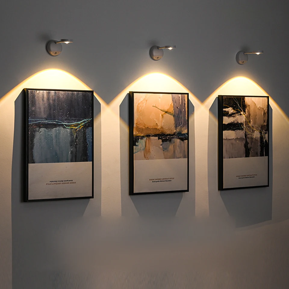 Obrazové svetlá nástenné svetlá Snímač pohybu stena lampa 3 farebná teplota 360 ° Rotácia Nabíjateľné svetlá na čítanie koridoru