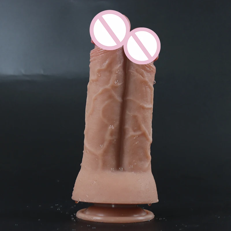 Obrovské dildo sexy dvojité Glans Realistické mäkké veľké penis sacie pohár Silikónové análne sexuálne hračky pre mužov