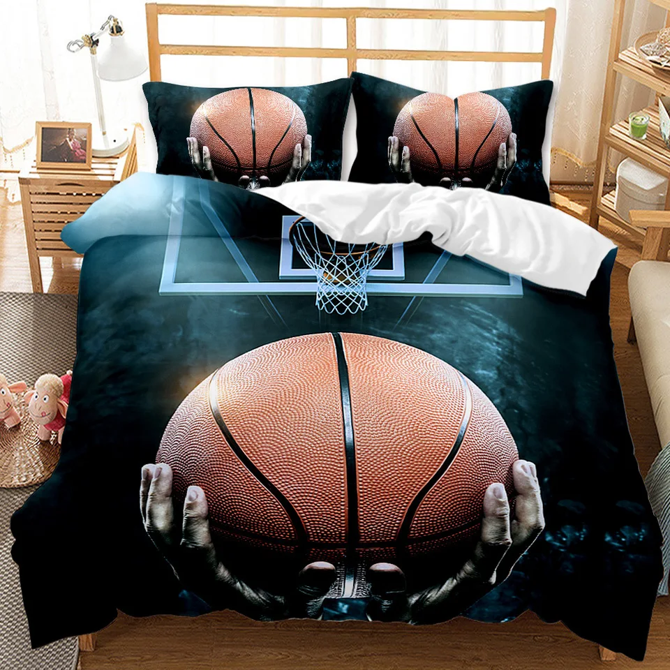 Obálka basketbalovej obliečky sada King Queen Ball Sport téma posteľná sada 2/3ks chlapci dospievajúci basketbal fanúšikovia Polyesterová prikrývka