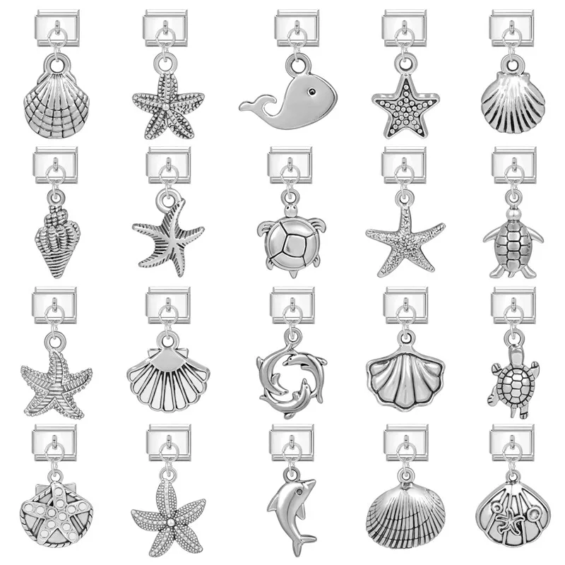 Ocean Charm Dolphin Shell Whale Whale Talianske kúzla Links Fit 9mm náramok z nehrdzavejúcej ocele DIY šperky výroby veľkoobchod