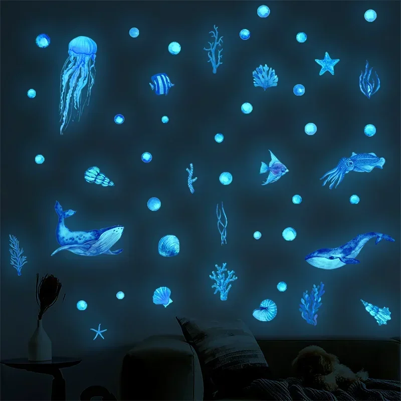 Oceánske tvory žiaria v temnej stene nálepky Domáce dekorácie Svetlá fluorescenčné morské zvieratá nálepky pre detské detské dekorácie