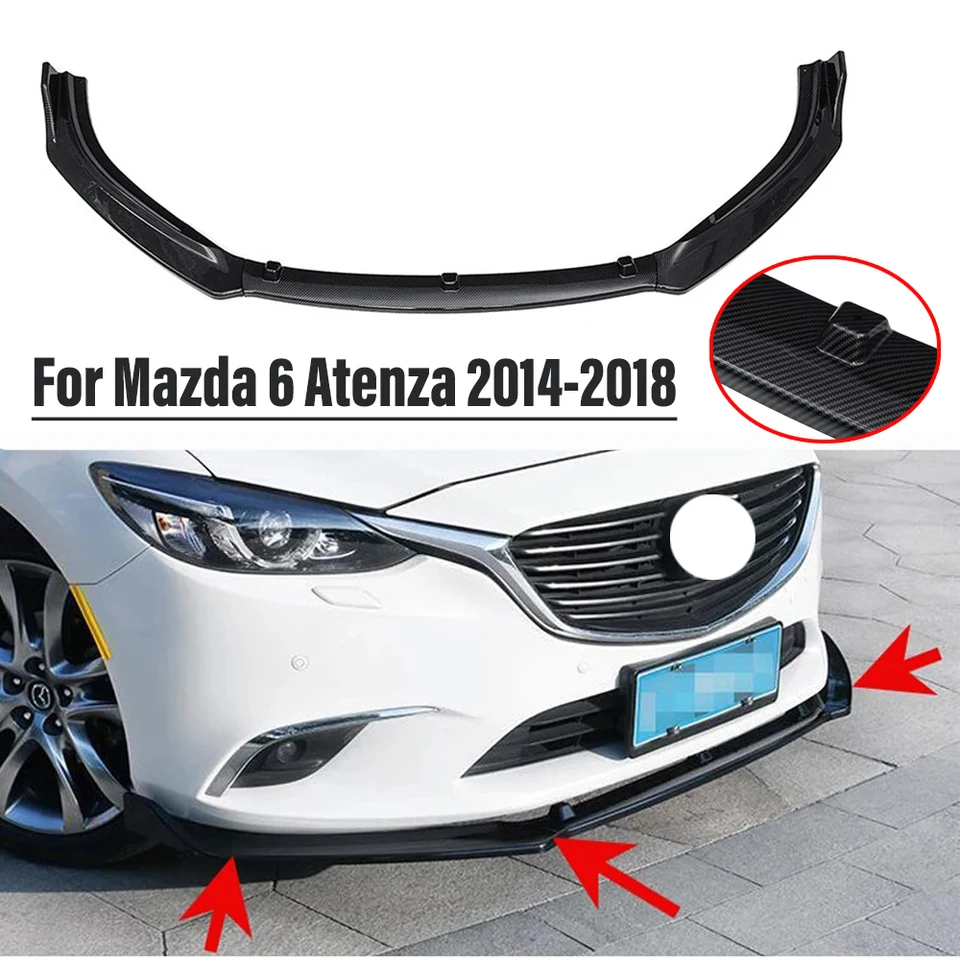 Ochrana automobilu Čierny predný nárazník Splitter Lip Difuser Body Kit Kit Kit Kit pre Mazda 6 Atenza 2014-2018