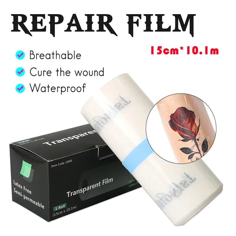 Ochranné obväzovanie tetovania pokožky, vodotesná nálepka, priedušná tetovacia oprava Film Film, 10 m * 15 cm, 1box