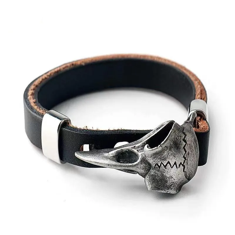Odin Raven Skull náramok pánske náramky slovanské kožené náramok punk cyklistický rockový večierok doplnky Nordické šperky
