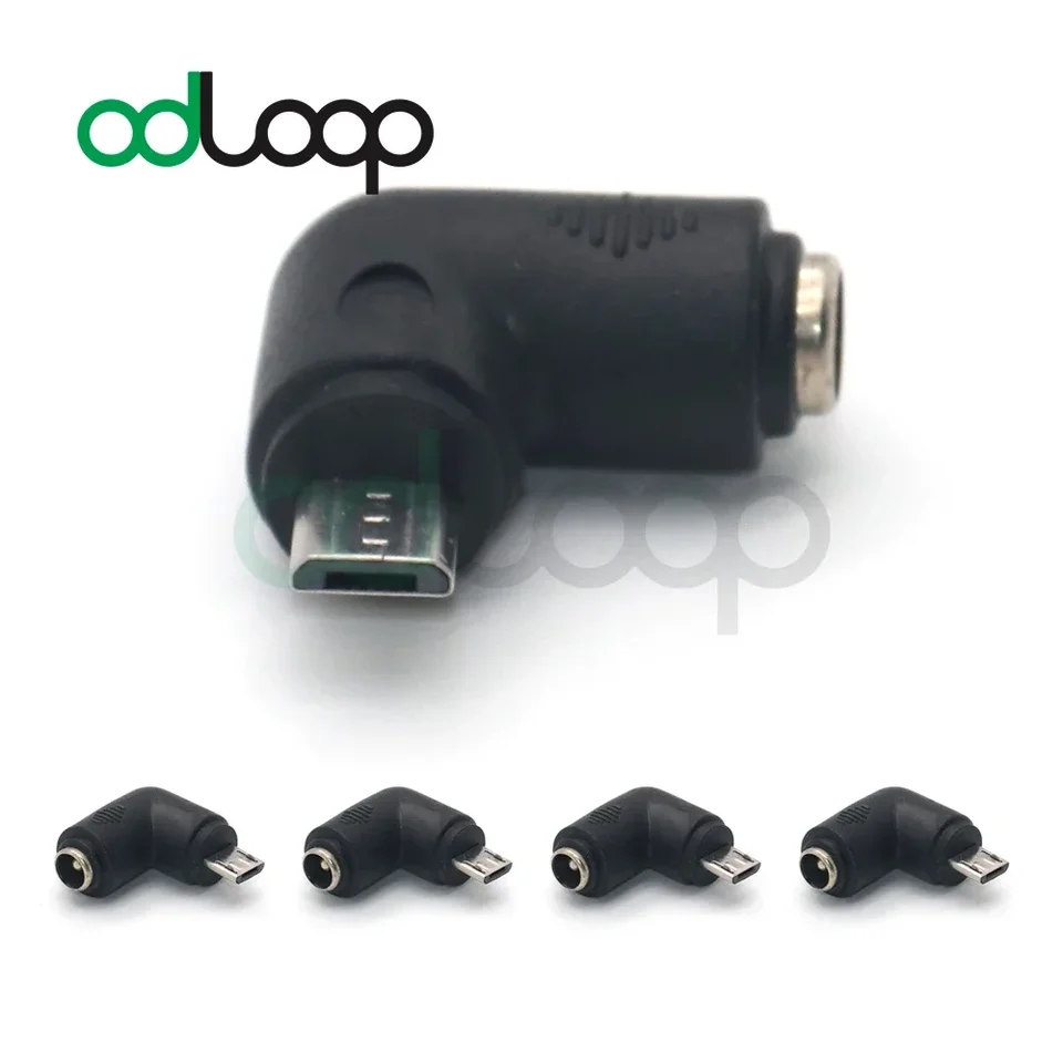 Odloop 5-palec DC DC Power Pravý uhol konektora Micro USB Muž do DC Barrel Power Connector pre CCTV Domáci bezpečnosť dohľadu