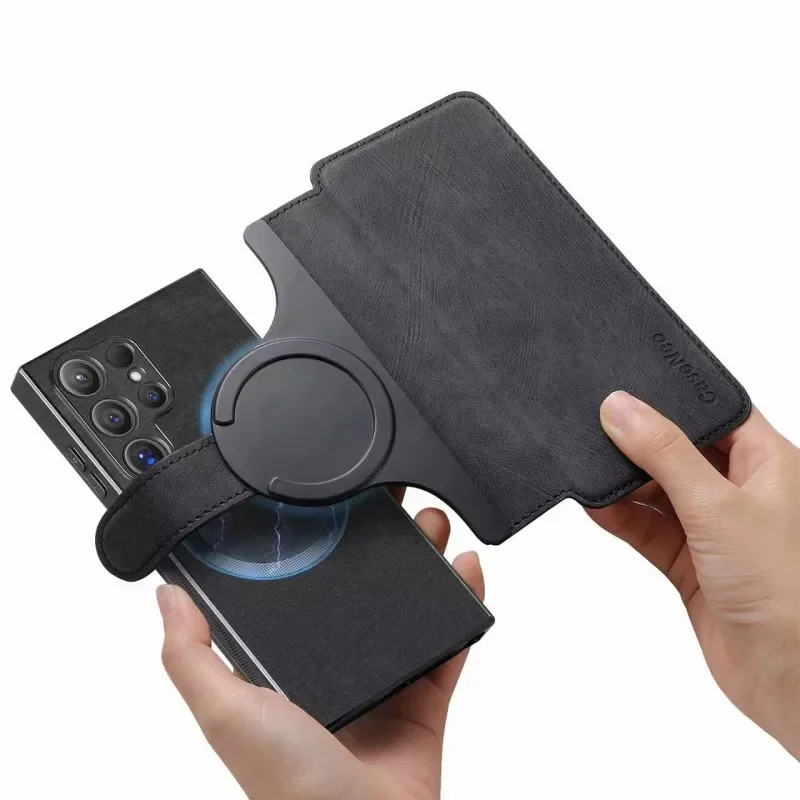 Odnímateľná flip kožená kožená magnetická peňaženka držiak karty pre puzdro pre Magsafe Samsung S24 S25 S23 S21 S20 Fe S22 Ultra poznámka 20 10 9 plus +