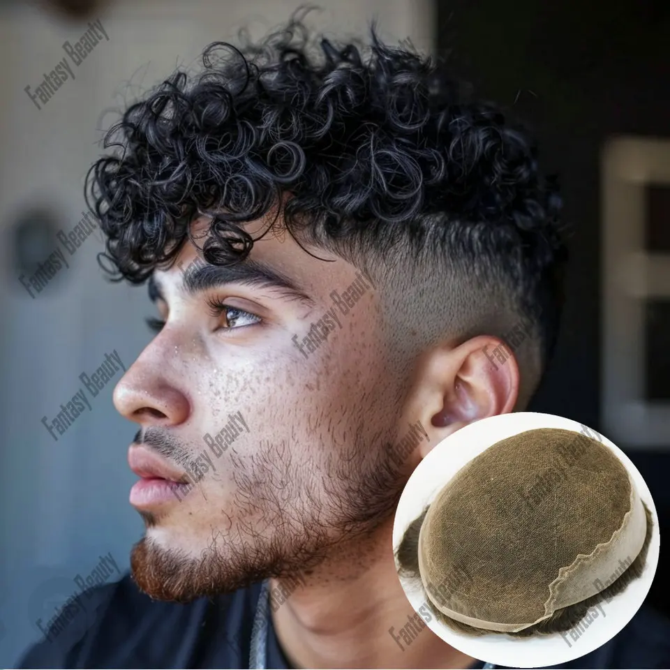 Odolné dvojité uzly Q6 švajčiarske čipky ľudské vlasy 18 mm afro kučeravé účesy Pánske toupee priedušné účesy 5x7 6x8 7x9 8x10