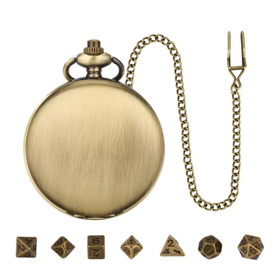 Odolné kocky s vintage kocky Steampunk Vintage Steampunk Gear Pocket Set kocky Mini DND polyhedrálne kovové kocky s reťazou dosky pre rolu