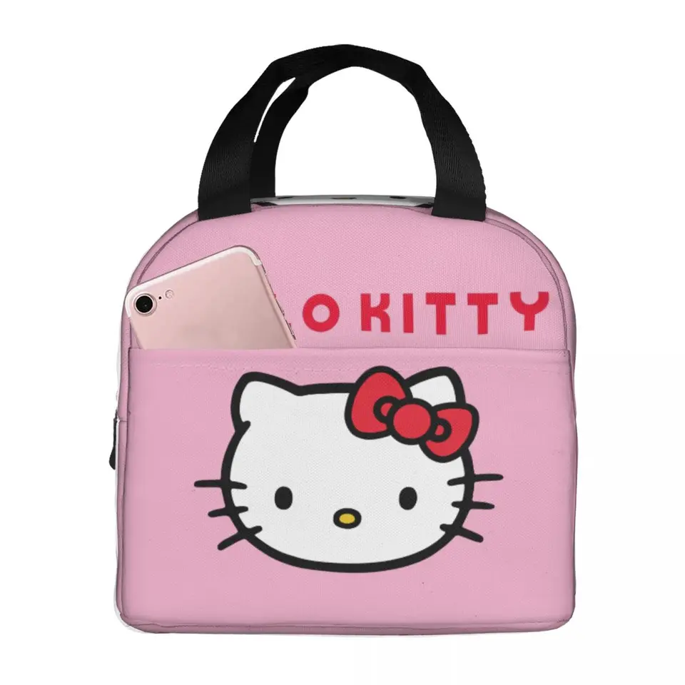 Odolný vodotesný pre ženy pre mužov Dospelí Sanrio Hello Kitty Lunch Food Box Posilniť rukoväte Klasické školské vonkajšie vrecko na ľad