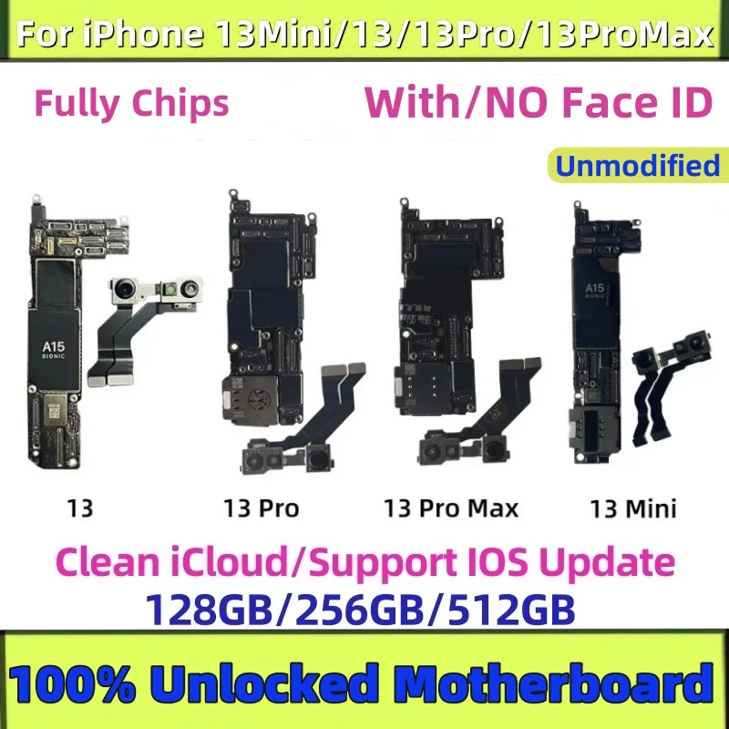 Odomknutá pre iPhone 13 Pro Max základná doska s/bez tváre ID Clean iCloud 13 Mini Logic Board Update Update