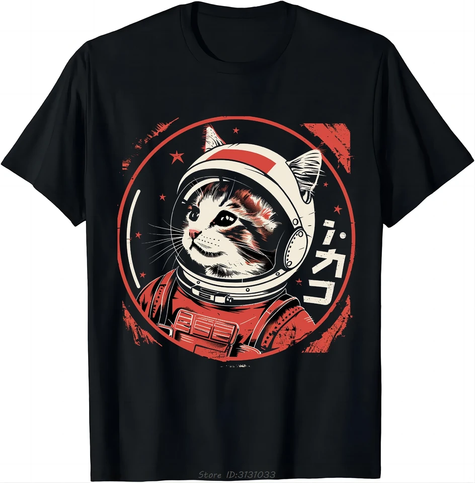 Odvaha japonský retro kawaii roztomilý astronaut mačkový odev Nadmerné tričko Grafické bavlnené tričko Ropa Mujer Fitness T tričko