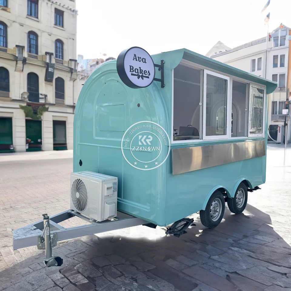 OEM Prispôsobené snehové kužeľové prívesy Food Food Cott Food Truck Rolling Cart Stroj rýchle občerstvenie Cooking Príves Červené hamburgerové vozíky