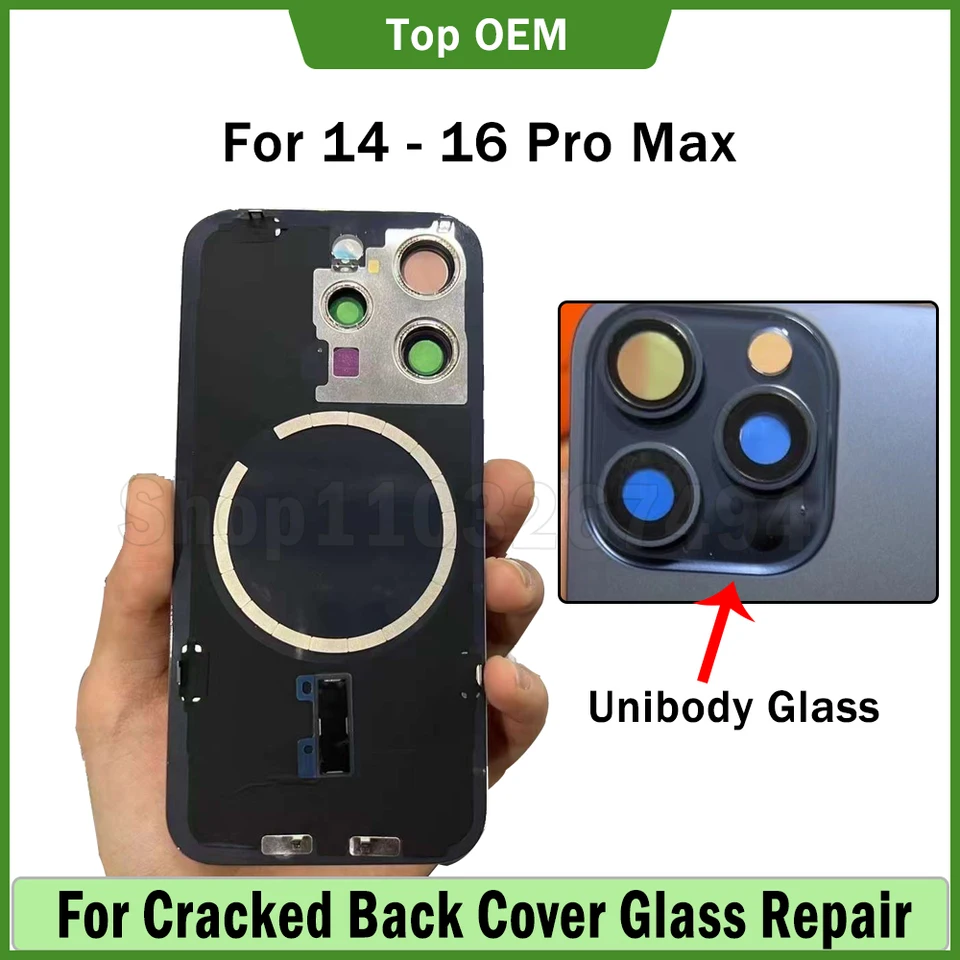 OEM Unibody Back Glass s vopred inštalovaným magnetickým krúžkom pre 16 15 Pro Max 14 plus integrovaný výmena zadného krytu batérie