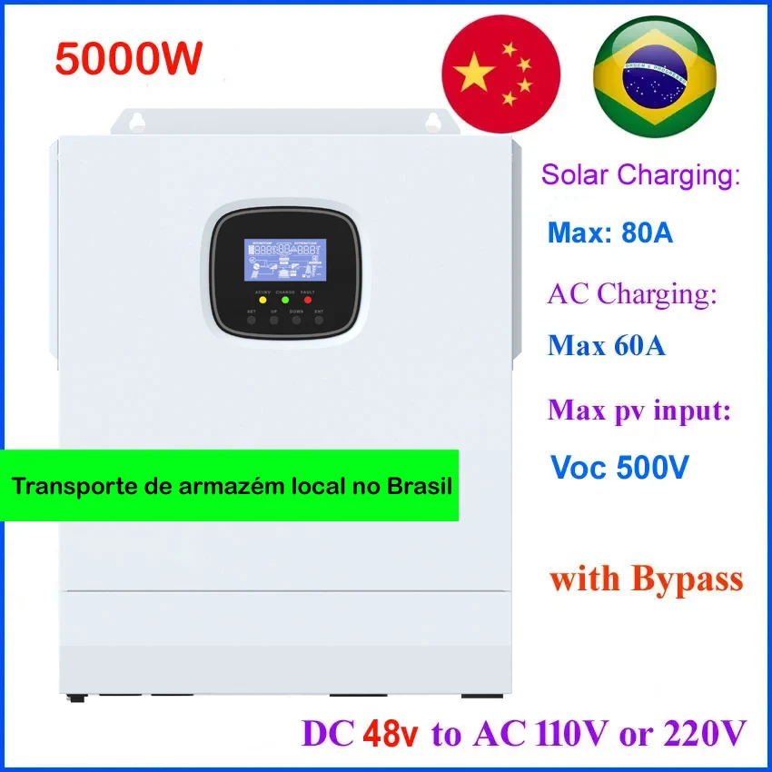 Off Grid Inverter 5KW 5000W 48V MPPT Solar Inverter Hybrid Jednfázový DC 48V až AC 110V 120V 220V Inversor HSI5000U HSI5500