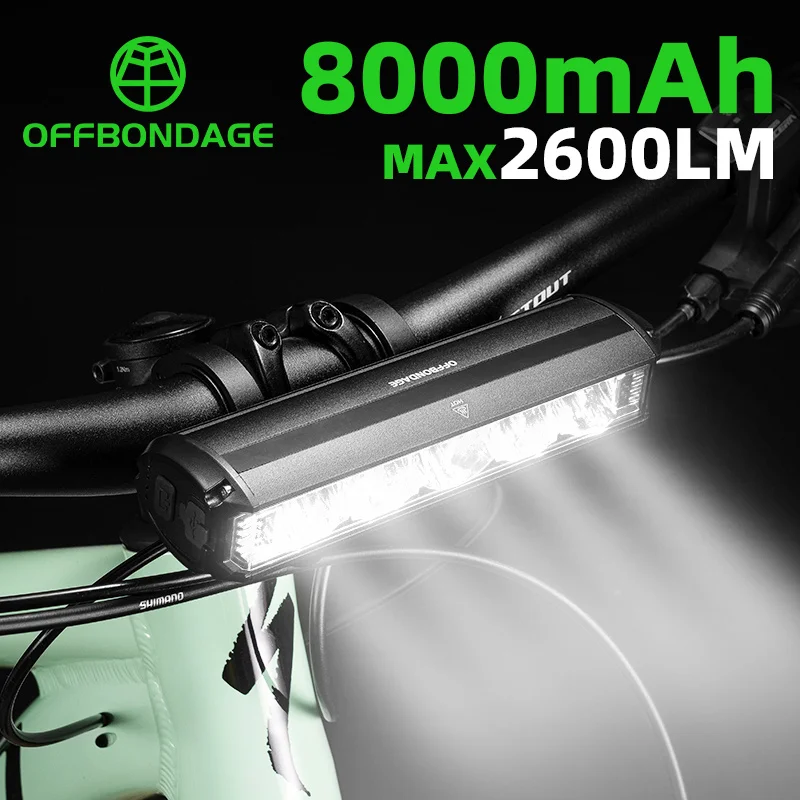 Offbondage Bicycle Light Front 2600Lumen Bike Light 8000 mAh nepremokavá baterka USB nabíjanie MTB Road Cycling Light Adsessory