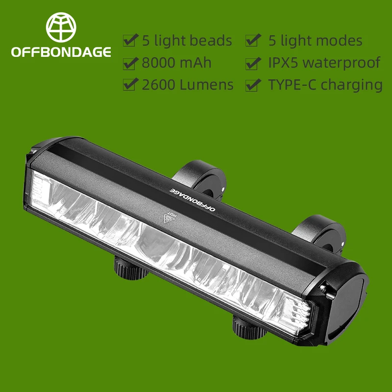 Offbondage Bicycle Light Front 2600Lumen Bike Light 8000 mAh nepremokavá baterka USB nabíjanie MTB Road Cycling Light Adsessory