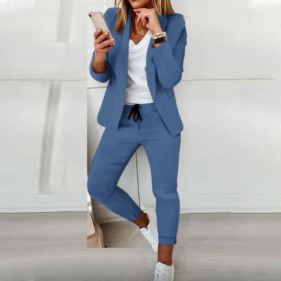 Office Business Dámske nohavice obleky s dlhým rukávom Blazer Suit and Pants Lady Spring Autumn Slim Fit s dvoma kusmi Set Street Outfits